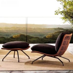 Trendiges Naturholz Sofa für 1, abnehmbare Kissenabdeckung, Schaumstoffgefüllt, Naturrahmen, Kissen, UV-beständig, 1-Sitzer Sofa