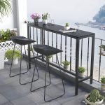 Moderner rechteckiger Metall-Patio-Bartisch mit Steintischplatte und Schirmloch - 63"L x 15.7"B x 41.3"H Nur Tisch Weiß