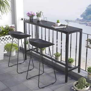 Moderner rechteckiger Metall-Patio-Bartisch mit Steintischplatte und Schirmloch - 63"L x 15.7"B x 41.3"H Nur Tisch Weiß