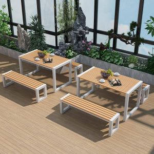 Rechteckiger Eisengartentisch mit natürlicher Oberfläche, lässiger Stil, 47,2"L x 23,6"B x 29,5"H, Holz-Schwarz, nur Tisch