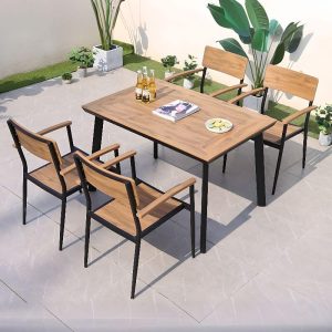 Moderner einfacher Stil hergestelltes Holz Auburn rechteckiger Outdoor-Esstisch, UV-beständig, ohne Stühle, 63"L x 35"B x 29"H