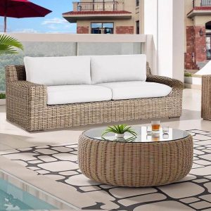 Einfaches Rattan-Sofa für 1 Person mit 1-teiligem wasserdichtem Rahmen, Karamellrahmen und Kissen, 1-Sitzer Sofa