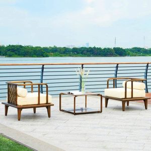 Caramel Edelstahl Loveseat für 2 Personen mit UV-beständigem Rahmen, trendigem Stil und Kissen - 1 Stück, 2-Sitzer Sofa