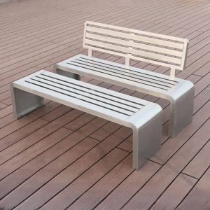 Moderne Edelstahl Gartenbank mit Rückenlehne, 55"L x 16"B x 35"H