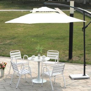 Wetterfeste Legierung Terrassenmöbel-Set, Kreide rund 5-teilig mit Stuhl und Tisch, Weiß, 27,6"L x 27,6"B x 28,3"H, Tisch & 4 Stühle