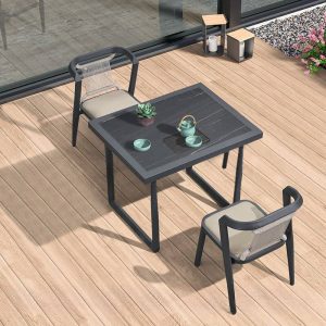 Outdoor-Seitenstühle aus Aluminium mit Elfenbein-Polsterung, 2 Stühle, UV-beständig, minimalistischer Stil, 2-teiliges Set