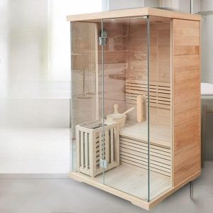 Kompakte Einpersonen-Holz-FAR-Infrarotsauna mit Timer und Sitzbank - 47"L x 39"B x 75"H