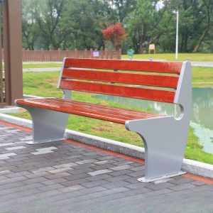 Zeitgenössische wasserdichte Gartenbank mit Rückenlehne, Auburn-Farbe und Holzwerkstoff, Edelstahl, 47"L x 24"B x 31"H
