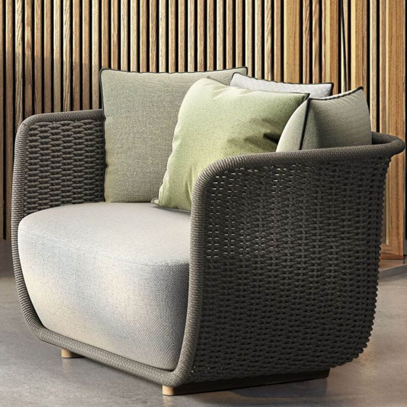 4-teiliges Outdoor-Sofa-Garnitur-Set mit Leinenstoff, weißem Tisch, gesinterter Steinplatte, Sofa, UV-beständig und weißen Kissen, 4-teiliges Set (2 Stühle & 1 3-Personen-Sofa & 1 Couchtisch)