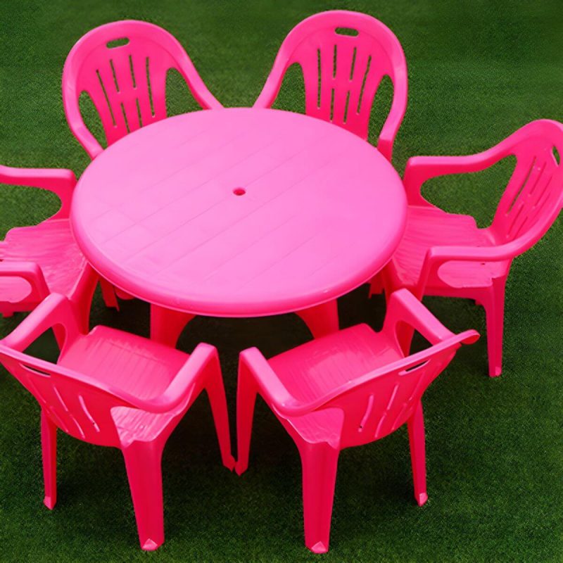 Outdoor-Plastik-Patio-Tisch im zeitgenössischen Stil in runder/quadratischer Form - Rosa 43"L x 43"B x 27,5"H Nur Tisch