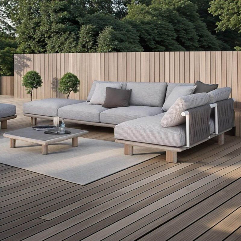 Leinenstoff modulare Patio Sofa Sitzgruppe mit Sectional Sofa, 4-teiliges Set (2 Loveseats&Coffee Table& Ottoman)