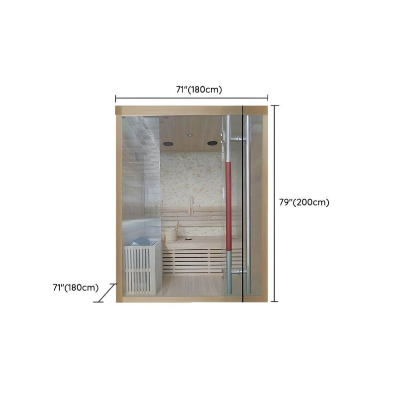 Dimension of Indoor/Outdoor Holz-Rechteck-Sauna mit LED-Beleuchtung und Bluetooth - Sicherheitsglas 71"L x 71"B x 79"H
