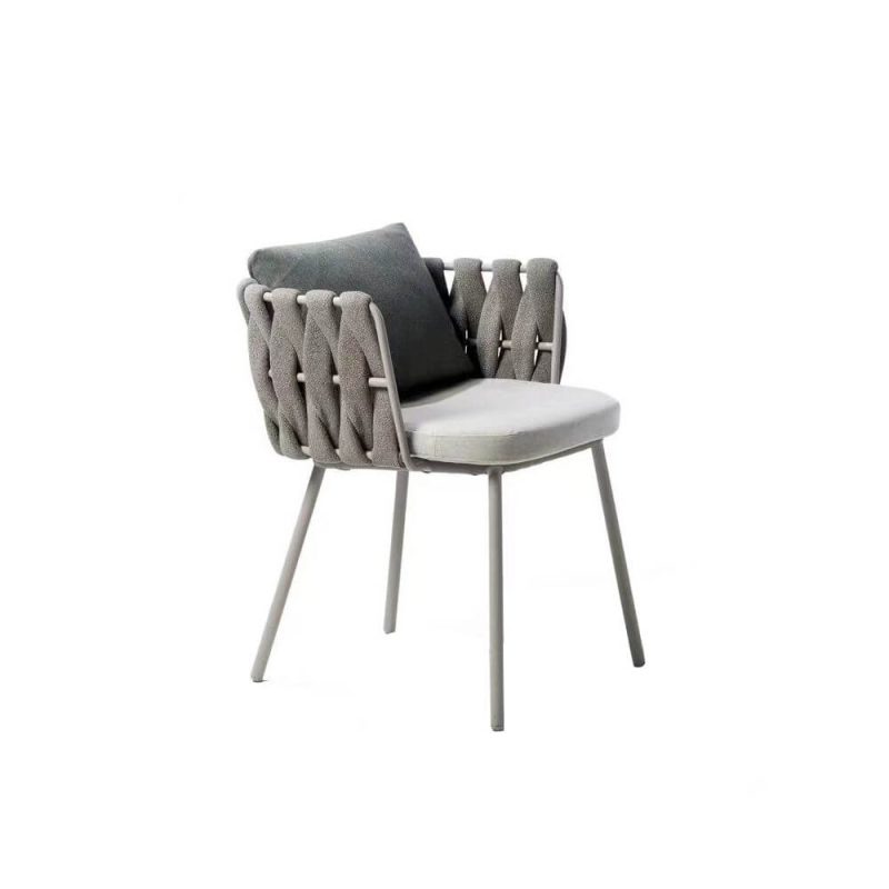 Polsterte Taubengraue Terrassen-Esszimmergarnitur mit Stuhl und Tisch, 7-teilig Wetterfest Minimalistisch, 59,1"L x 35,4"B x 29,1"H, Tisch & 6 Stühle