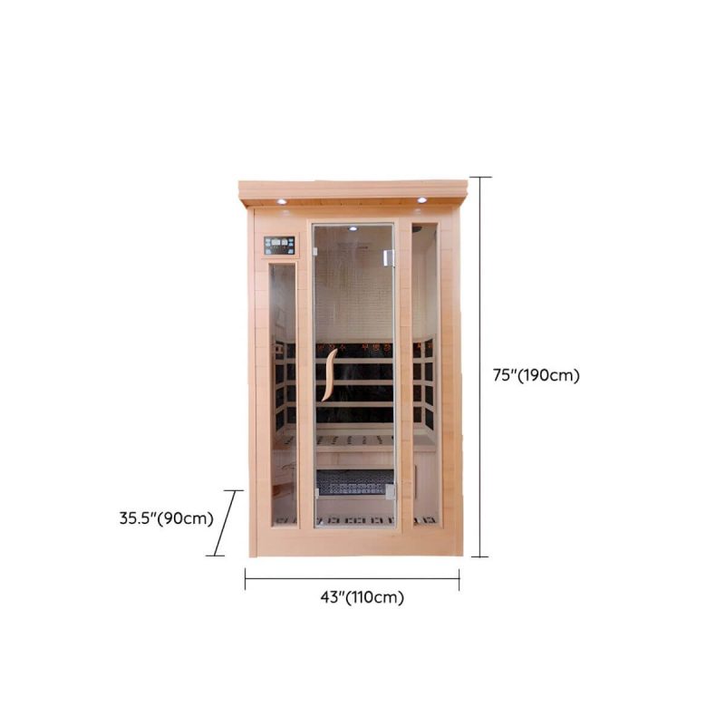 Dimension of Premium Holz Infrarotsauna mit LED-Beleuchtung und Bluetooth, ideal für den Innenbereich - 43"L x 35"B x 75"H Glasfenster inbegriffen