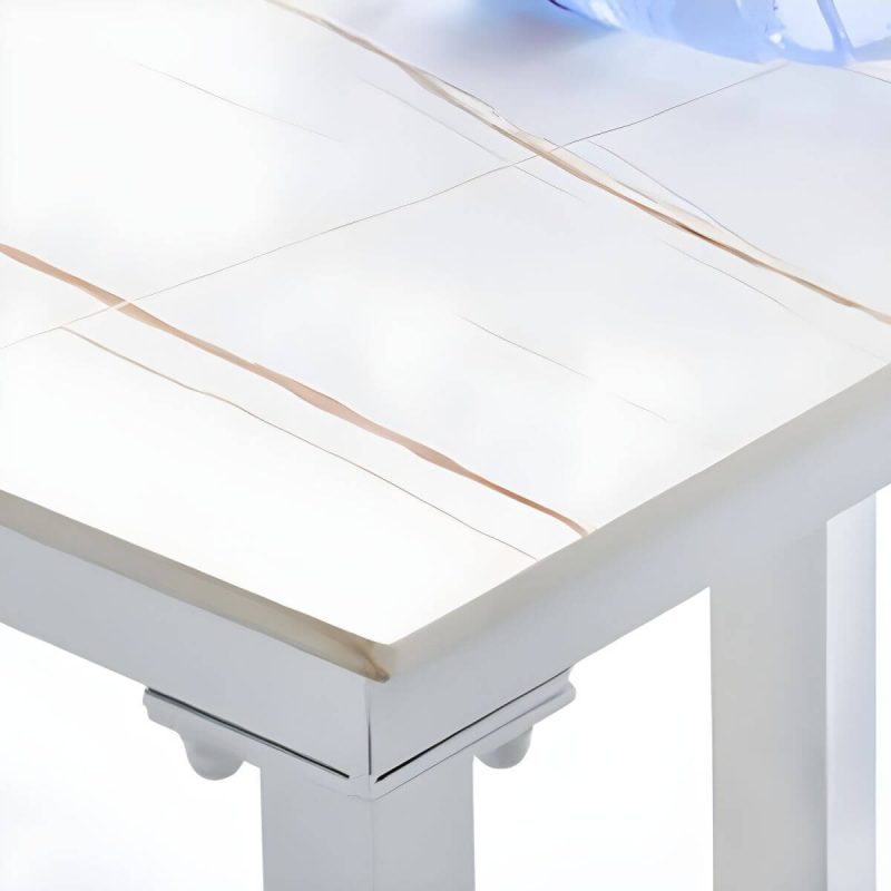 Moderner rechteckiger Metall-Patio-Bartisch mit Steintischplatte und Schirmloch - 47.2"L x 15.7"B x 41.3"H Nur Tisch Weiß