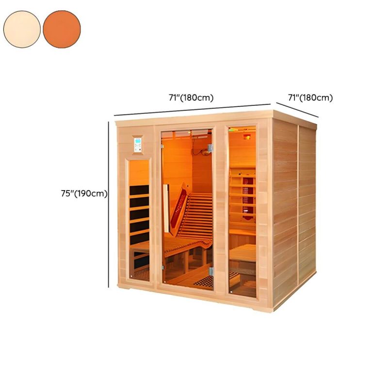 Dimension of Rechteckige Holzsaunen für den Innenbereich mit LED-Beleuchtung und Bluetooth - Beige Doppelt