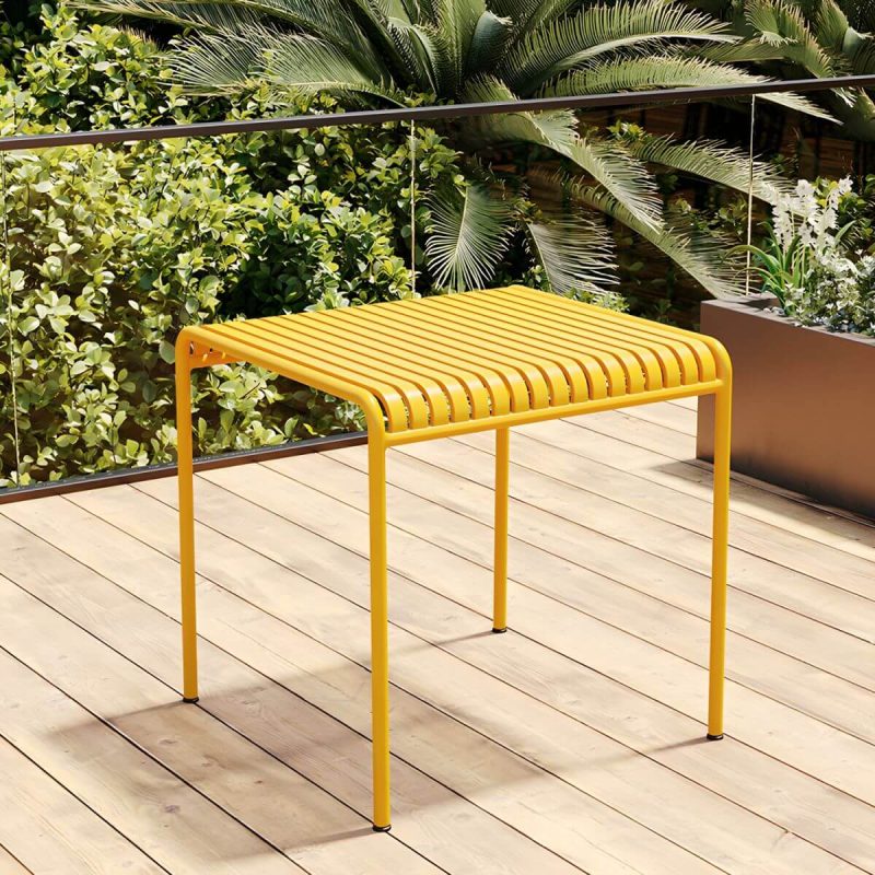 Metall-Gartentisch im zeitgenössischen Stil, wasserbeständig in rechteckiger/quadratischer Form - Nur Tisch 27.6"L x 27.6"B x 29.5"H Gelb
