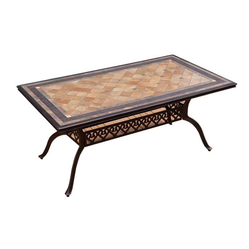 Moderner Outdoor-Patio-Tisch aus Keramik, rostbeständiger Patio-Tisch mit Aluminiumrahmen - Nur Tisch 63"L x 35"B x 29"H