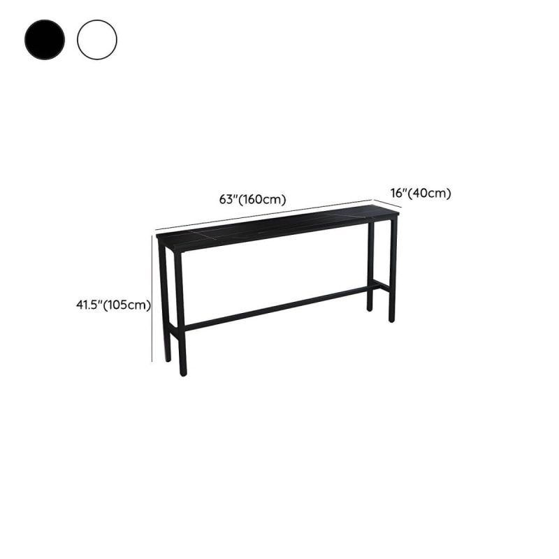 Dimension of Moderner rechteckiger Metall-Patio-Bartisch mit Steintischplatte und Schirmloch - 63"L x 15.7"B x 41.3"H Nur Tisch Weiß