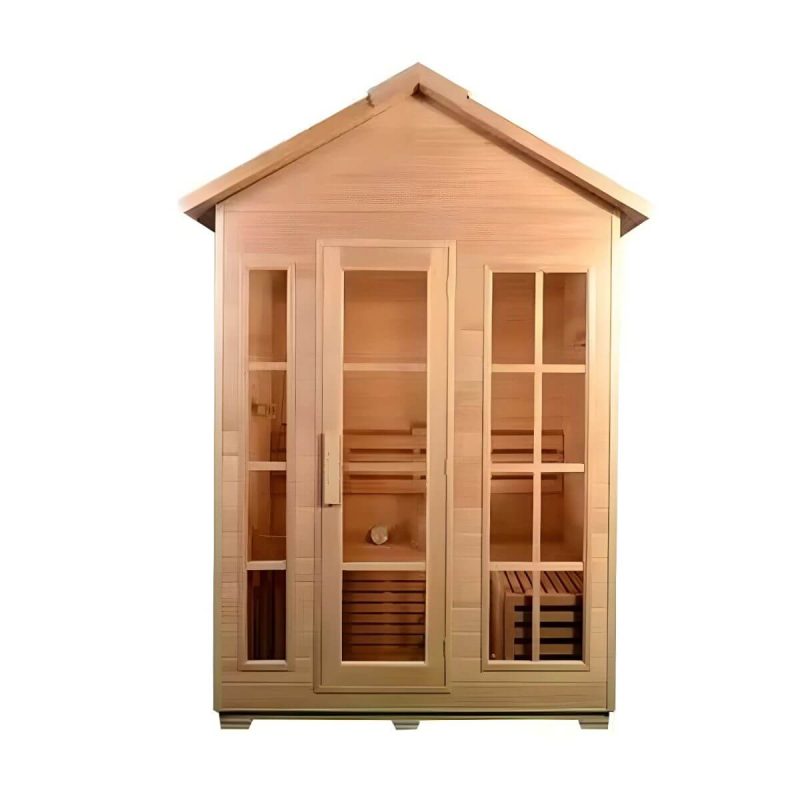 1 Sitz Hemlock FAR Infrarotsauna mit LED-Beleuchtung und Bluetooth - Natur 47"L x 47"B x 96"H