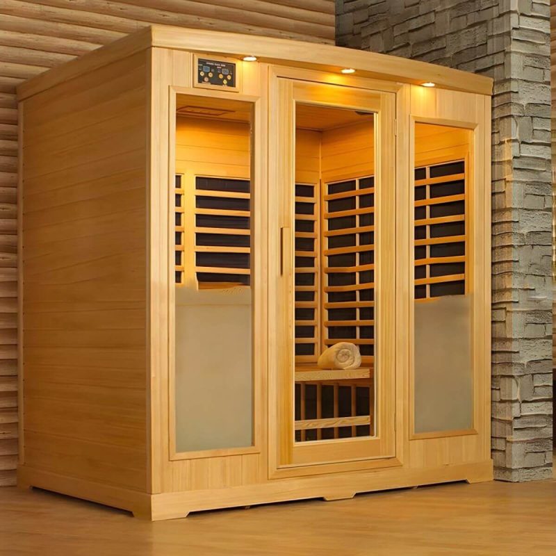 1 Sitz Hemlock FAR Infrarot-Sauna mit LED-Beleuchtung, Bluetooth und einstellbarer Temperatur - Braun 59"L x 43"B x 75"H