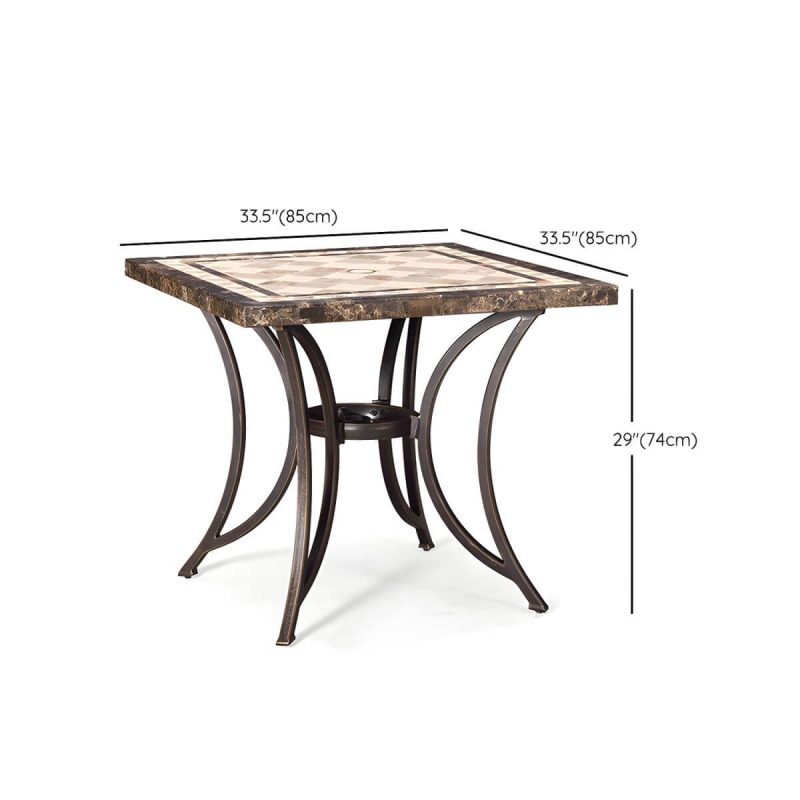 Dimension of Stein/Keramik-Esstisch Outdoor Aluminium-Gestell Terrassentisch in Braun - Nur Tisch 33"L x 33"B x 29"H