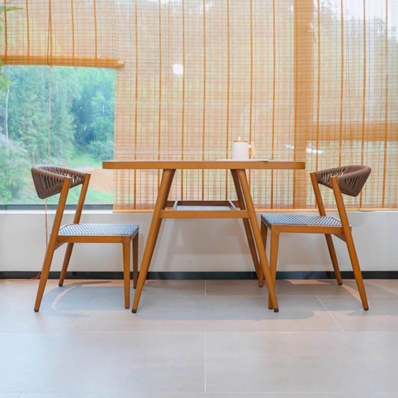 Taubengraues modernes Aluminium Outdoor-Essset, 3-teiliges Set, wetterfest mit Stuhl und Tisch, Grau, Schreibtisch mit 2 Stühlen