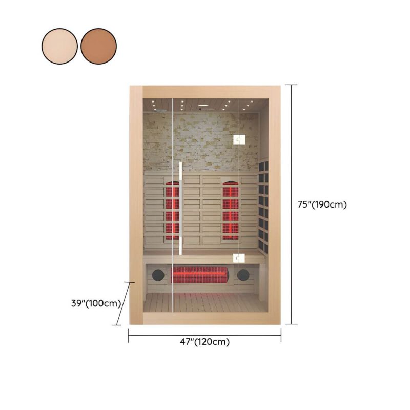 Dimension of Braune rechteckige Sauna mit einer Tür, LED-Beleuchtung und Bluetooth-Kompatibilität - 47"L x 39"B x 75"H Hemlock