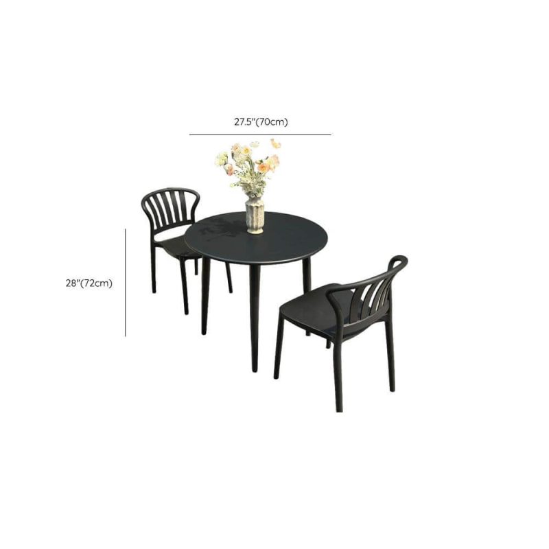 Dimension of Outdoor-Esstischset, wetterbeständig, Sitzfläche aus Polymerverbund, 3-teiliges Set, runde Tinte, Stuhl & Tisch, Schwarz, 27,6"L x 27,6"B x 28,3"H, Schreibtisch mit 2 Stühlen