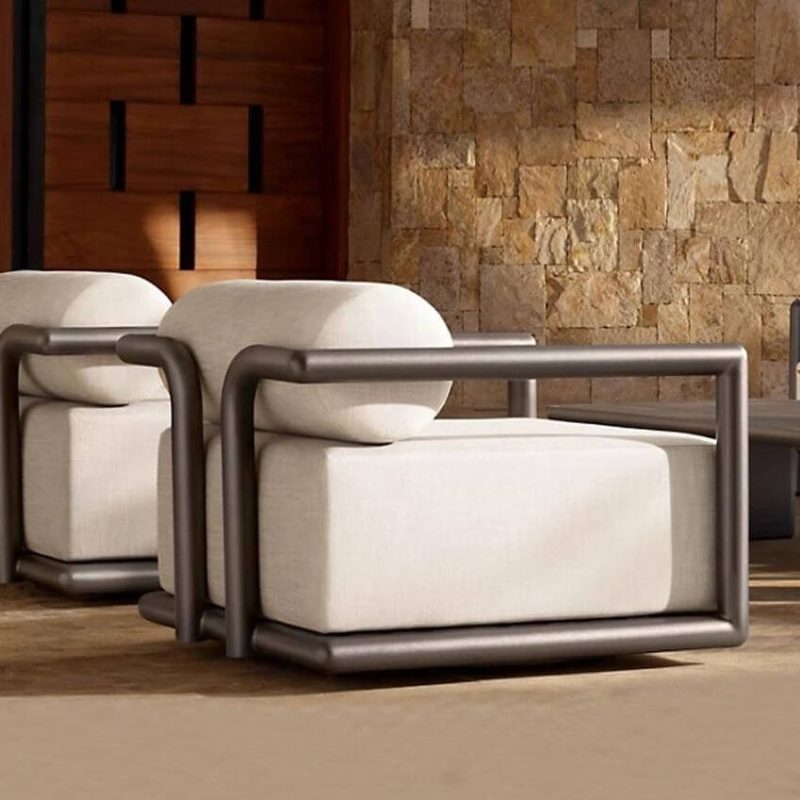 Einfaches Sofa, wasserbeständig, Holzmaserung Rahmen, für 1 Person, inklusive Kissen, Einzelstück, 1-Sitzer Sofa, Teak