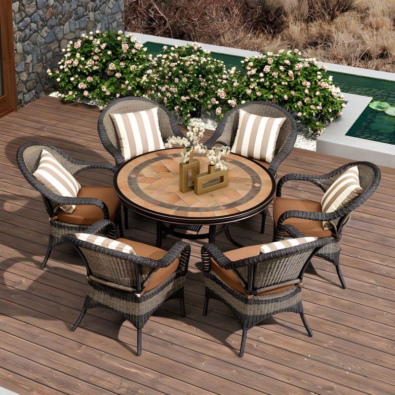 Stein/Keramik-Esstisch Outdoor Aluminium-Gestell Terrassentisch in Braun - Nur Tisch 48"L x 48"B x 28"H