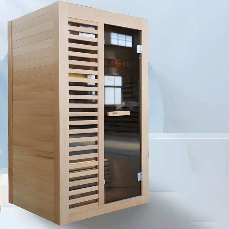 Rechteckige Holzsauna mit LED-Beleuchtung, Bluetooth und MP3-Player kompatibel - 59"L x 43"B x 75"H