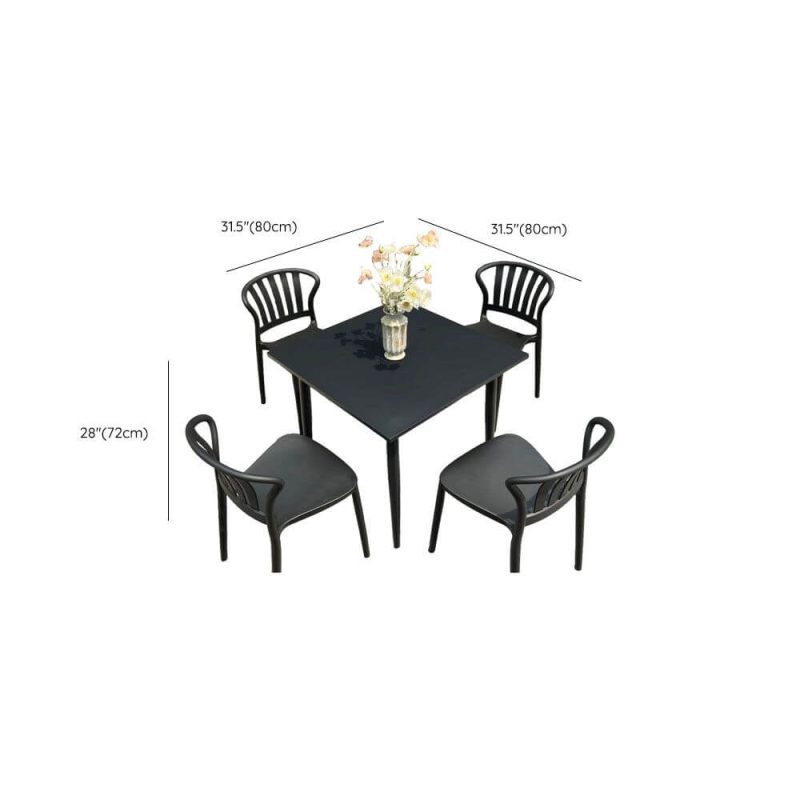 Dimension of Outdoor-Esstischset, wetterbeständig, Sitzfläche aus Polymerverbund, quadratische Tinte, 5-teilig, Stuhl & Tisch, Schwarz, 31,5"L x 31,5"B x 28,3"H, Tisch & 4 Stühle