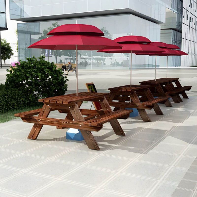 Zeitgenössischer Massivholz-Picknicktisch rechteckig wasserfester Picknicktisch - Braun 51"L x 24"B x 27,5"H Tisch mit Sonnenschirm nur Tisch