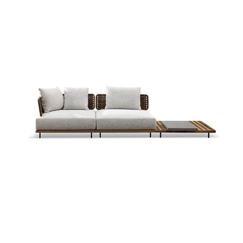 Modulares Design 7-teilige Patio-Sofa-Sitzgruppe, Bernsteinfarbe, Baumwollleinen, Ecksofa, 7-teiliges Set (2 Stühle & 2 Ecksofas & 3 Couchtische)