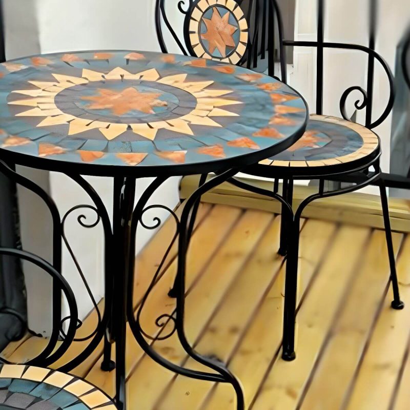 Bohemian Metall-Patio-Esstisch mit Mosaik-Design und wasserdichter Beschichtung - Nur Tisch 31,5"L x 31,5"B x 29,5"H Weiß