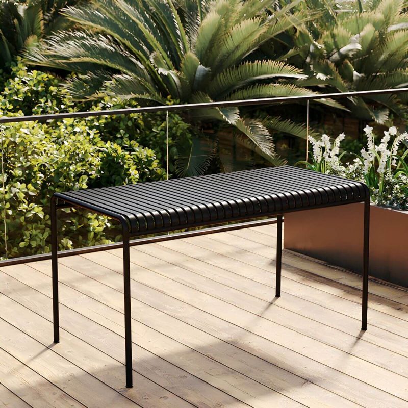 Metall-Gartentisch im zeitgenössischen Stil, wasserbeständig in rechteckiger/quadratischer Form - Nur Tisch 55.1"L x 27.6"B x 29.5"H Schwarz
