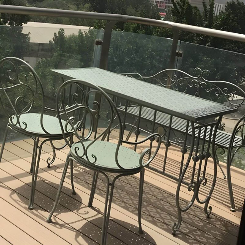Französisches Landhaus Rechteckiger Metall-Gartentisch ohne Sonnenschirmloch, wasserdicht und langlebig - Nur Tisch Weiß