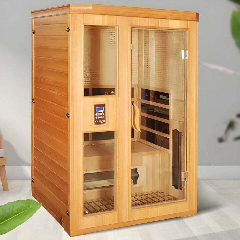 Holz-Infrarotkabine mit 1 Tür, beige, LED-Beleuchtung und Belüftung - 35"L x 35"B x 75"H