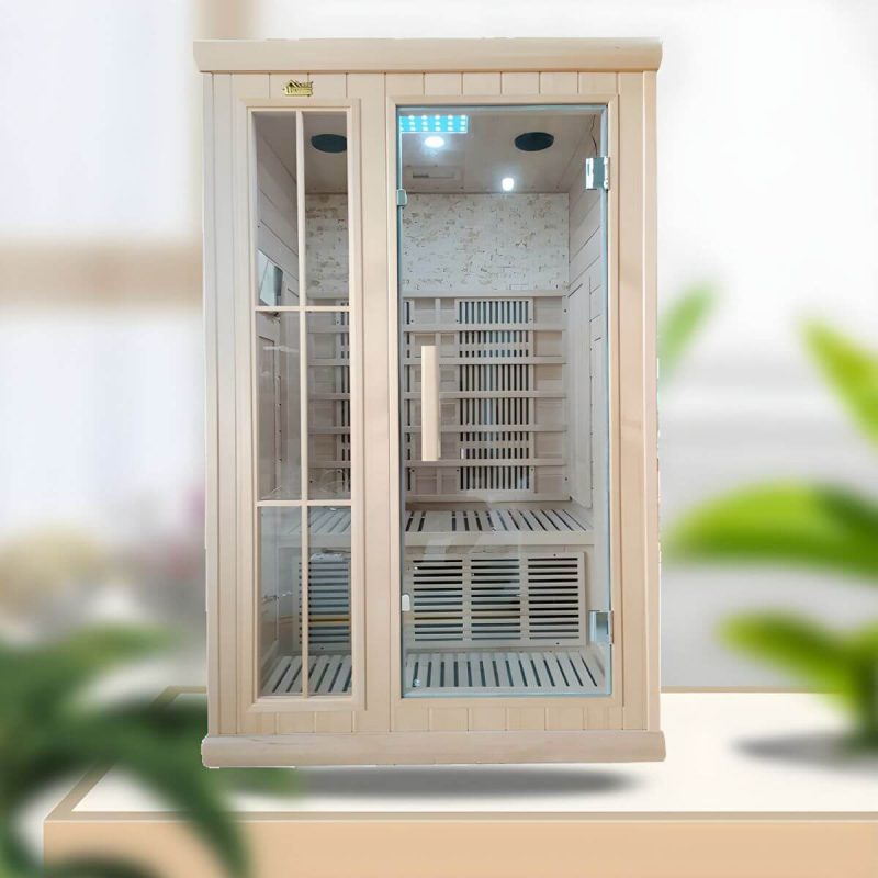 Holz-FAR-Infrarotsauna mit Bluetooth und LED-Beleuchtung - 90 x 90 x 190 cm mit Glasfenster