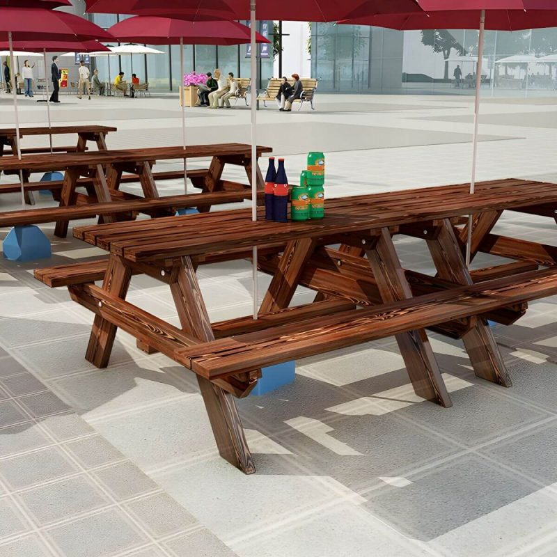 Zeitgenössischer Massivholz-Picknicktisch rechteckig wasserfester Picknicktisch - Holzfarbe 59"L x 24"B x 27,5"H Tisch nur Tisch
