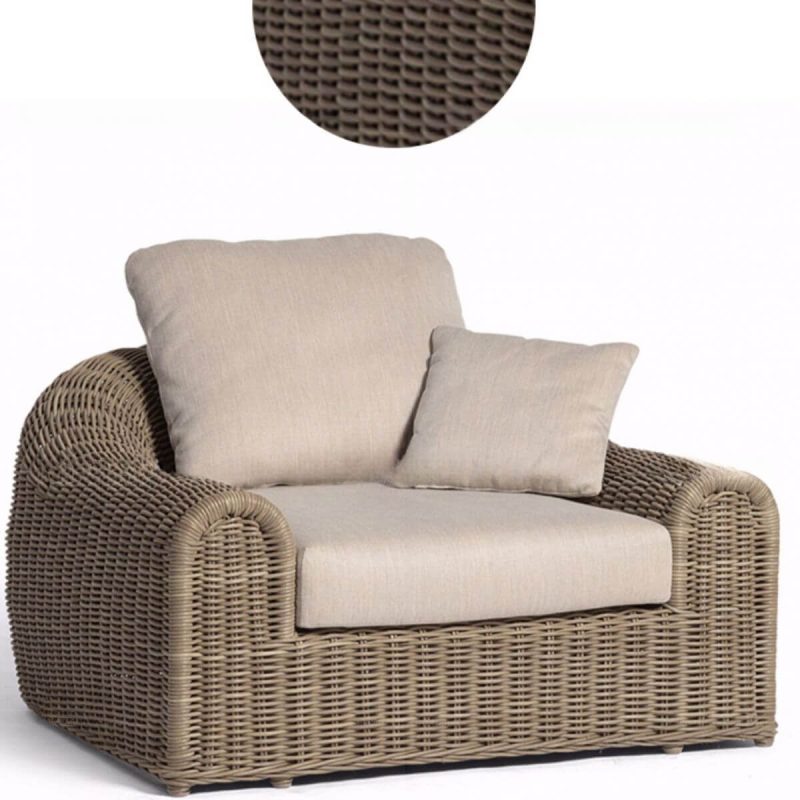 5-teiliges Patio-Sofa-Set mit Sepia-Tisch, weißen Kissen, Holz-Tischplatte und UV-beständigem Baumwollbezug, 5-teiliges Set (4 Stühle & 1 Couchtisch)