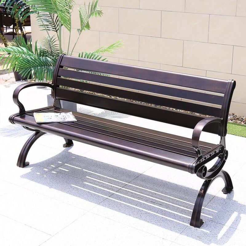 Modische Gartenbank mit Kupfer-Aluminium-Sitzfläche, Kupfer, 59"L x 24"B x 31"H