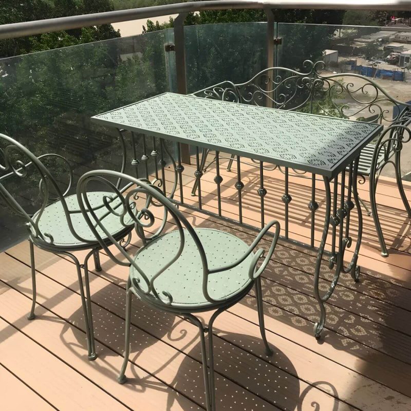 Französisches Landhaus Rechteckiger Metall-Gartentisch ohne Sonnenschirmloch, wasserdicht und langlebig - Nur Tisch Grün