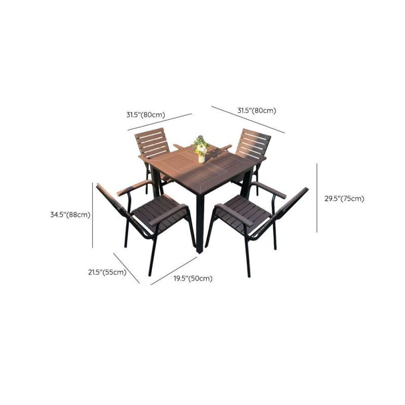 Dimension of Rostbeständiges modernes Alloy Outdoor-Esszimmerset mit Kakaotisch und Stuhl, 5-teilig, 31,5"L x 31,5"B x 29,5"H, Tisch & 4 Stühle