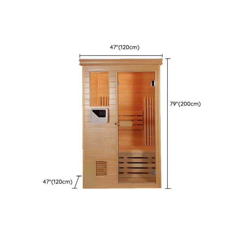 Dimension of Indoor/Outdoor Holz-Rechteck-Sauna mit LED-Beleuchtung und Bluetooth - Massivholz mit Glas 47.2"L x 47.2"B x 78.7"H