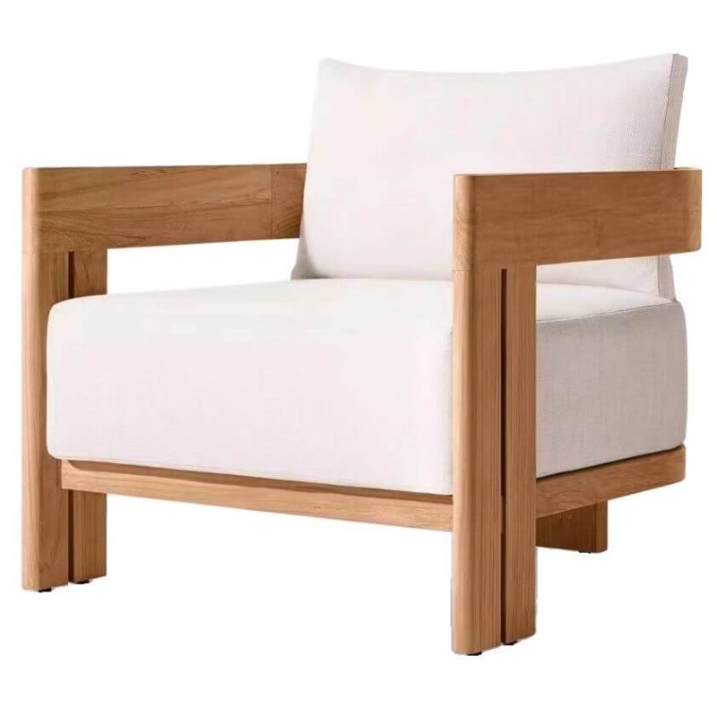 Einfaches Sofa mit Holzmaserungsrahmen, wasserdicht, Sitzgelegenheit für 3 Personen, Kissen und 1 Stück, 3-Sitzer Sofa, Teak