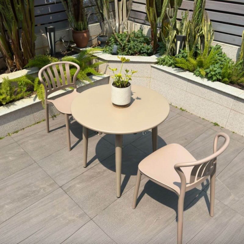 Elfenbein Outdoor-Esstischset, wetterbeständig mit Polymer-Verbundsitz, 3-teiliges Set, runder Stuhl und Tisch, 35.4"L x 35.4"B x 28.3"H, Schreibtisch mit 2 Stühlen