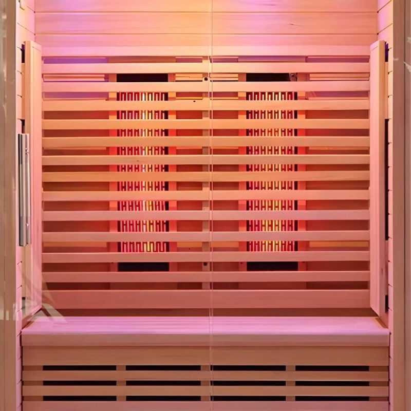 Braune rechteckige Sauna mit einer Tür, LED-Beleuchtung und Bluetooth-Kompatibilität - 35"L x 35"B x 75"H Rotzeder