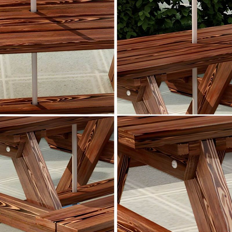 Zeitgenössischer Massivholz-Picknicktisch rechteckig wasserfester Picknicktisch - Braun Tisch mit Sonnenschirm 79"L x 24"B x 28"H nur Tisch